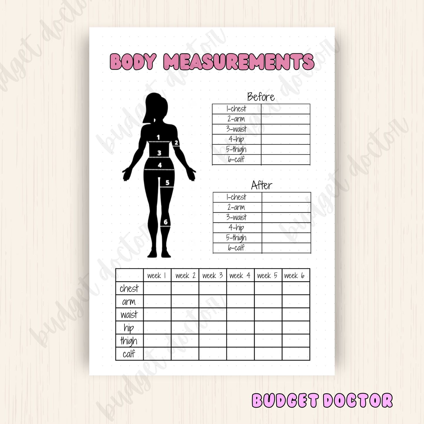 Body Measurement Tracker | Monthly Journal Insert