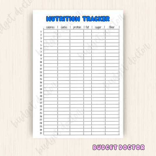 Nutrition Tracker | Monthly Journal Insert