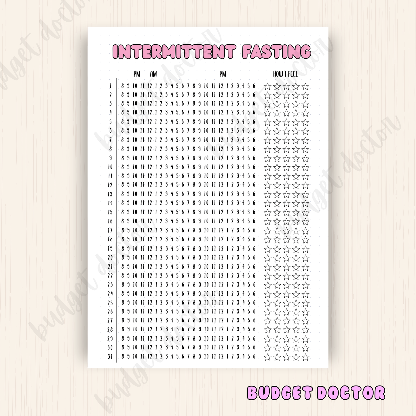 Intermittent Fasting Tracker | Monthly Journal Insert