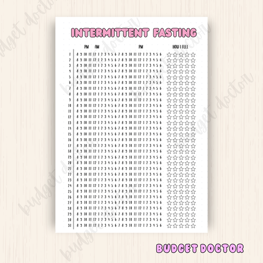Intermittent Fasting Tracker | Monthly Journal Insert