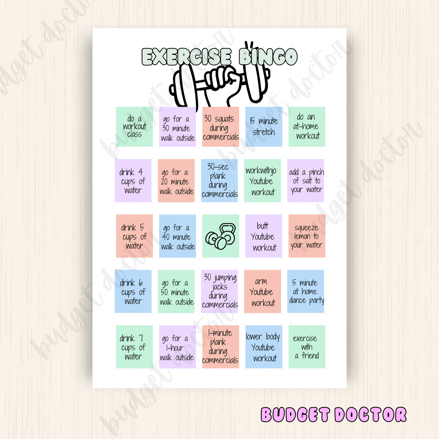 Exercise Bingo Tracker | Monthly Journal Insert