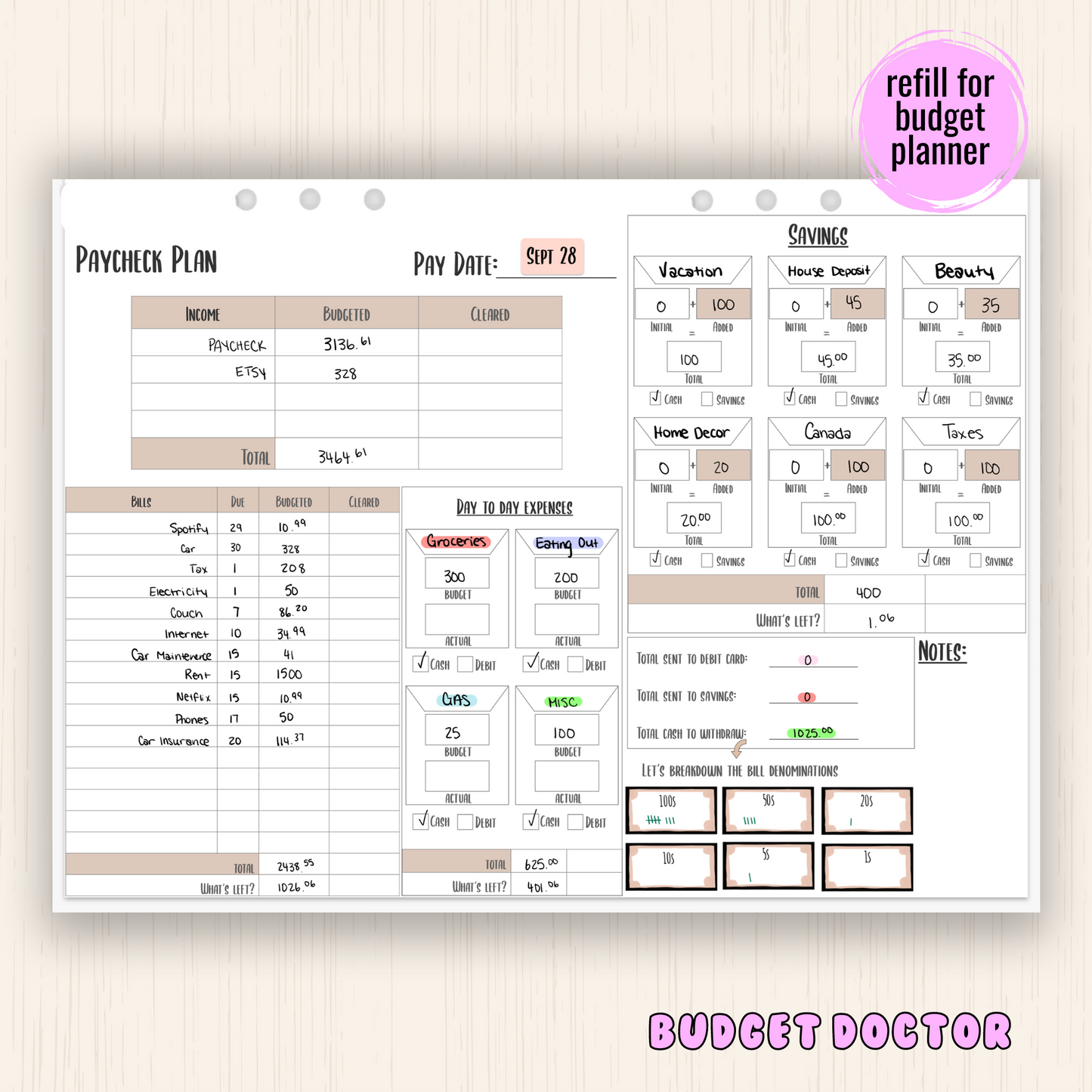 Spending Plan | Monthly Budget Planner Insert