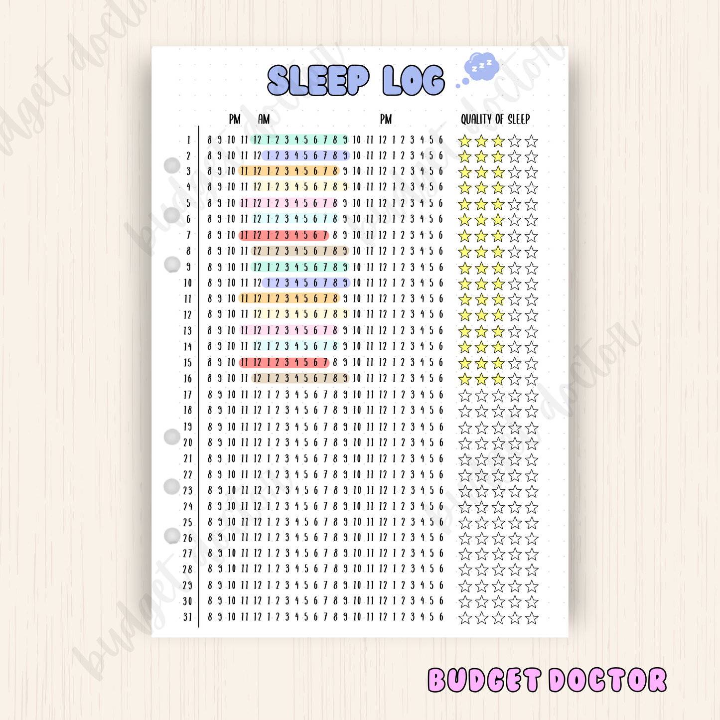Sleep Monthly Tracker | Monthly Journal Insert