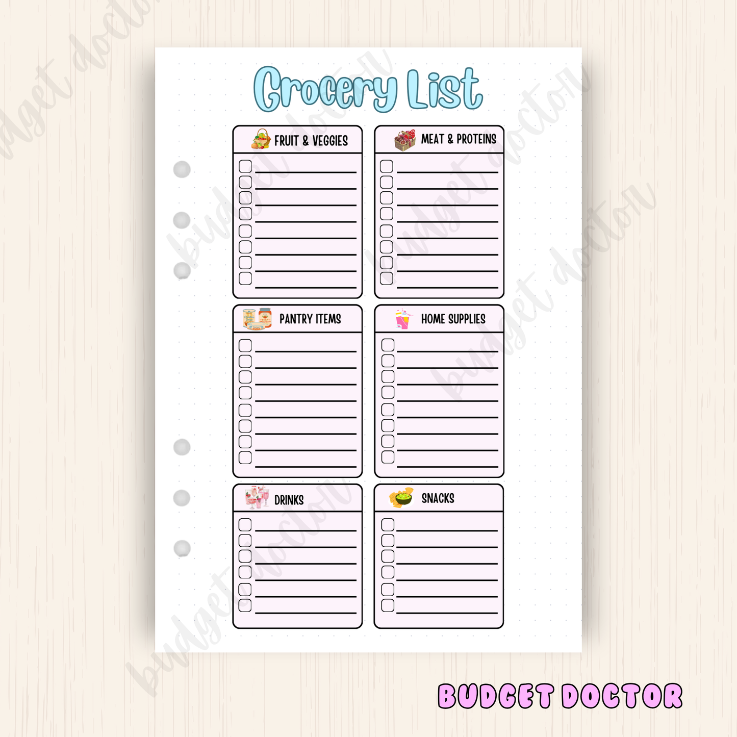 Grocery List |  Planner Insert