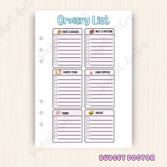 Grocery List |  Planner Insert