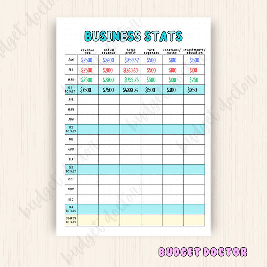 Business Stats | Yearly Planner Insert