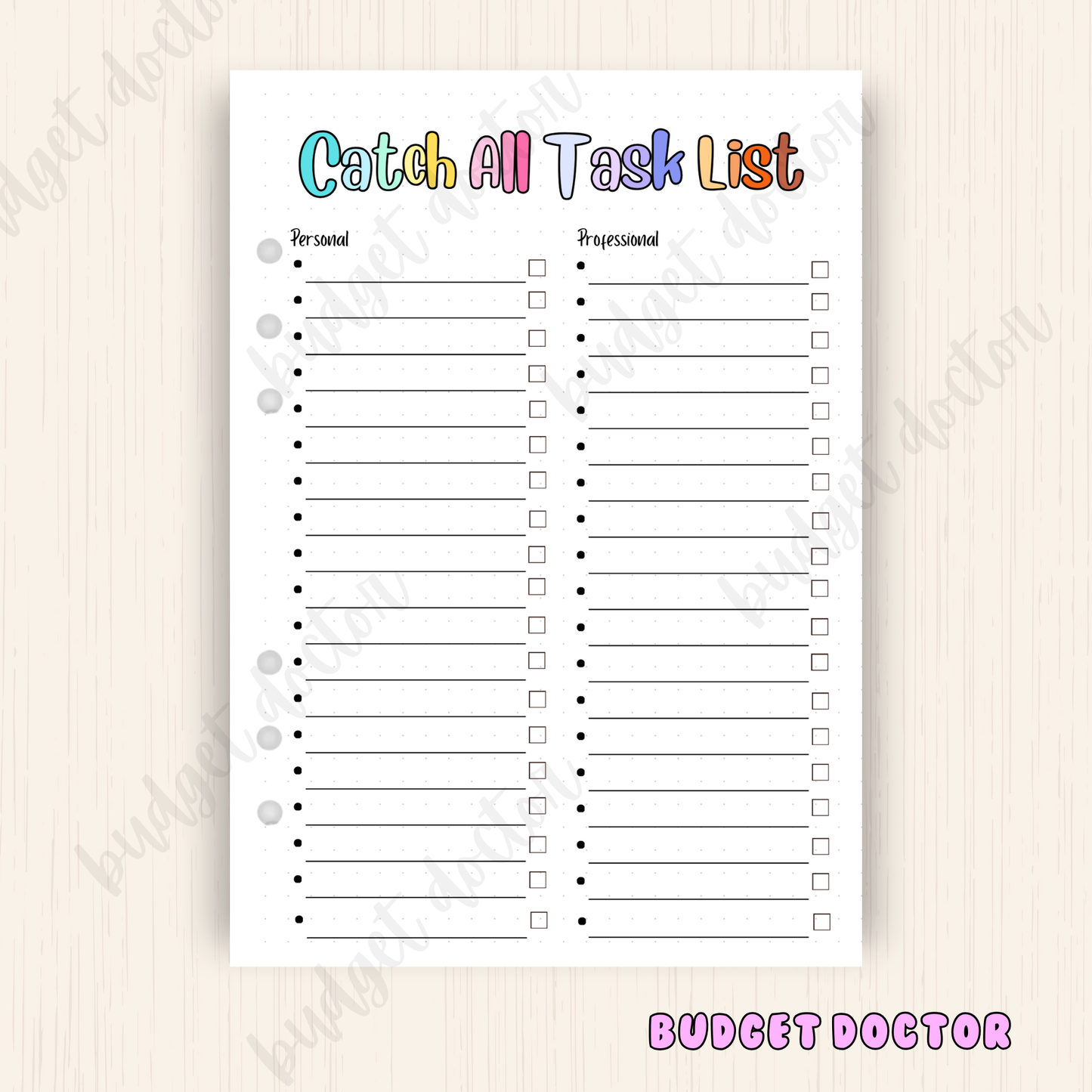 Catch All Task List | Planner Insert