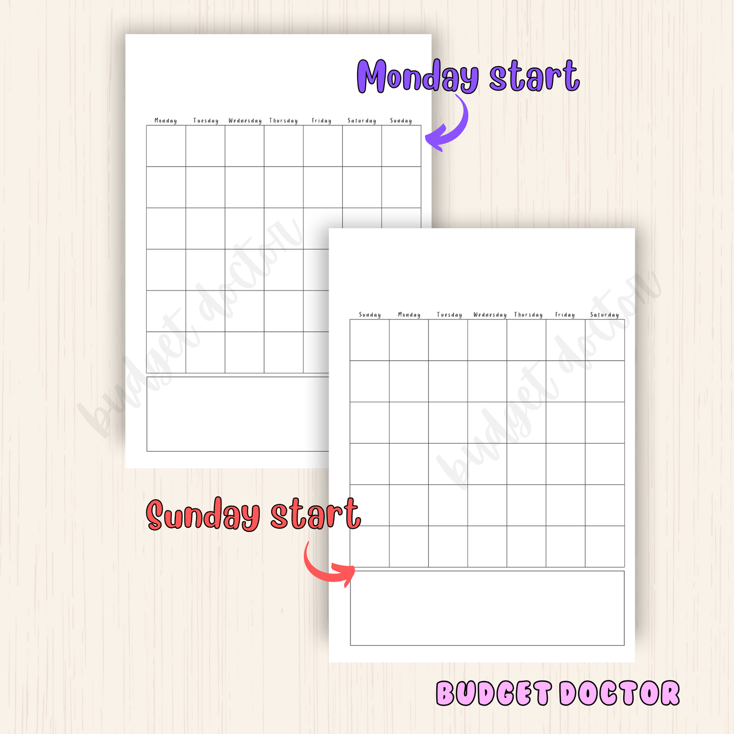 Empty Calendar| Monthly Planner Insert