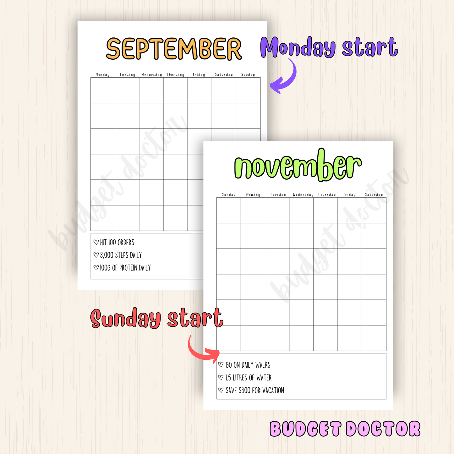 Empty Calendar| Monthly Planner Insert