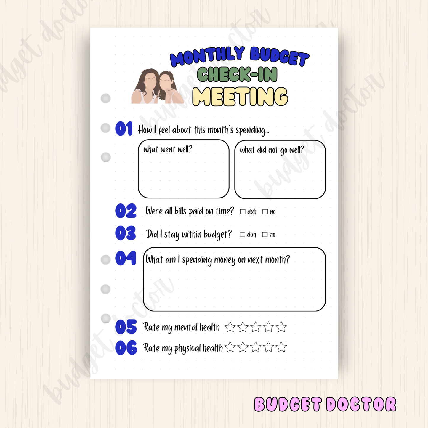 Budget Check-In Meeting | Monthly Planner Insert