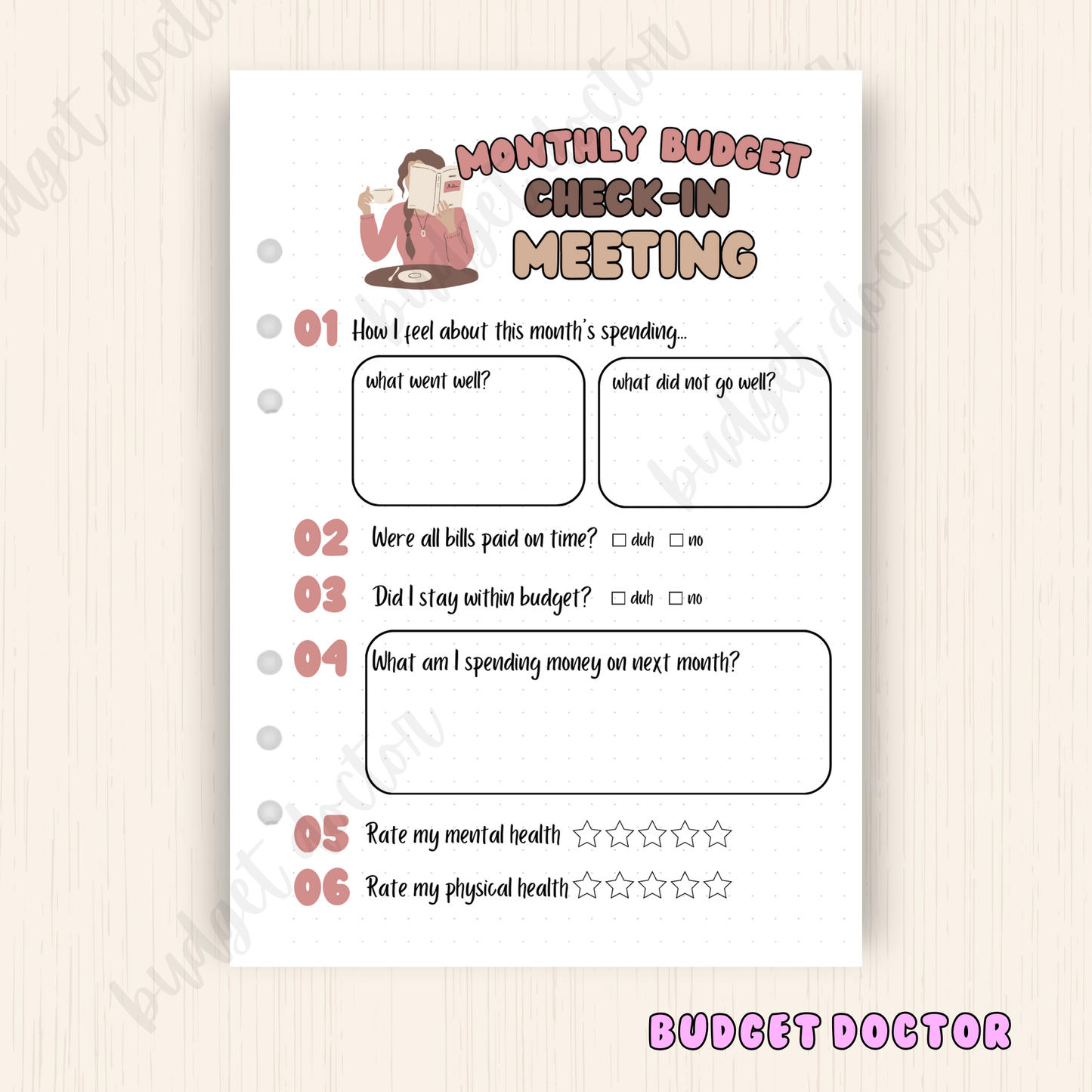 Budget Check-In Meeting | Monthly Planner Insert