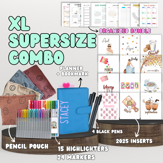 XL Supersize Combo| Planner+ 2025 Monthly Theme Spreads + Your Choice Bundle + Stationary