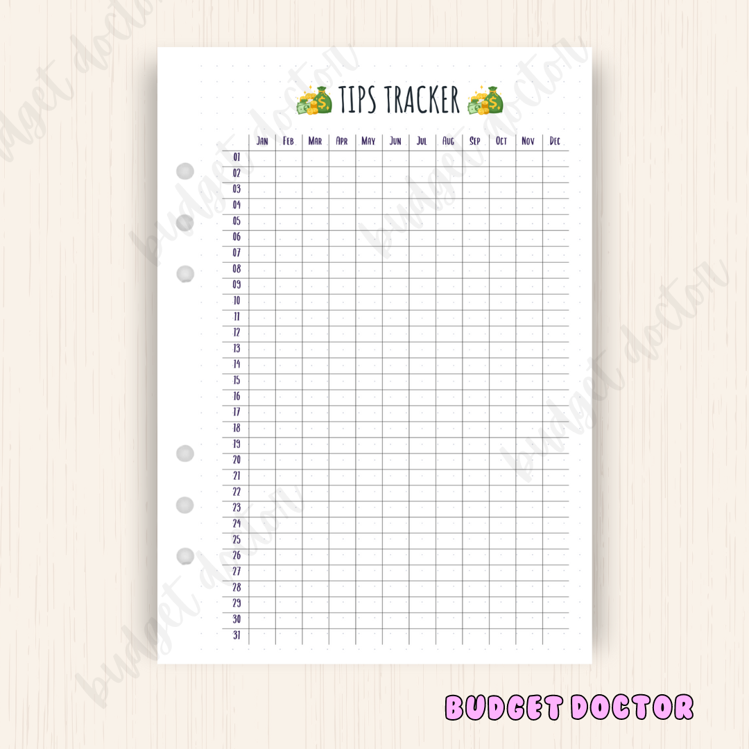 Tips Tracker | Yearly Journal Insert