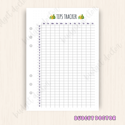 Tips Tracker | Yearly Journal Insert