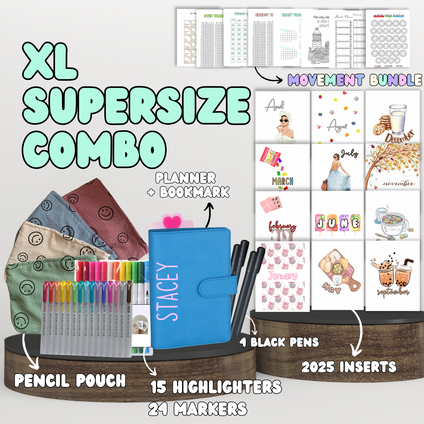 XL Supersize Combo| Planner+ 2025 Monthly Theme Spreads + Your Choice Bundle + Stationary