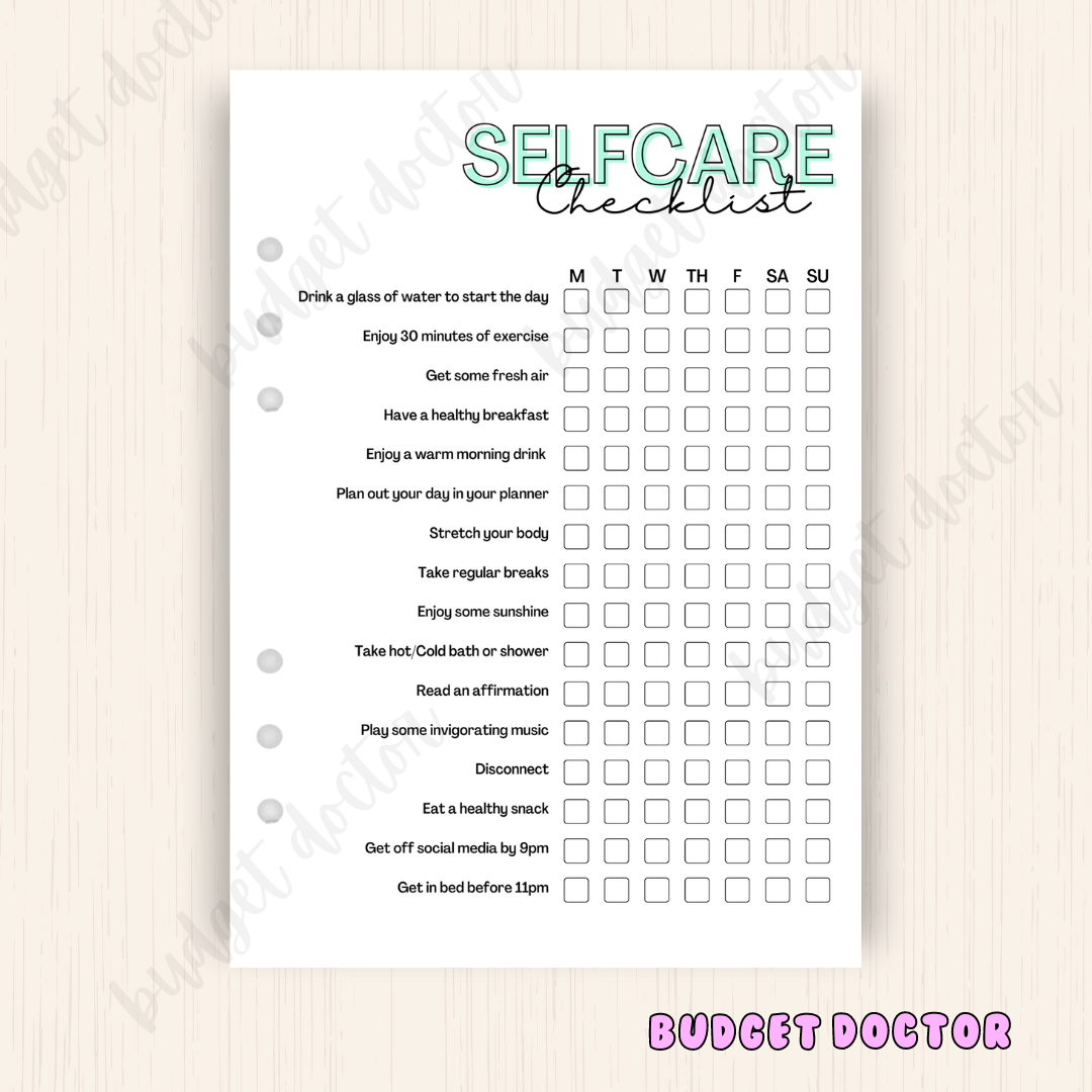 Self Care Tracker | Weekly Journal Insert