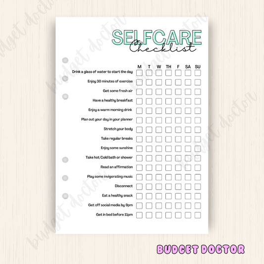 Self Care Tracker | Weekly Journal Insert