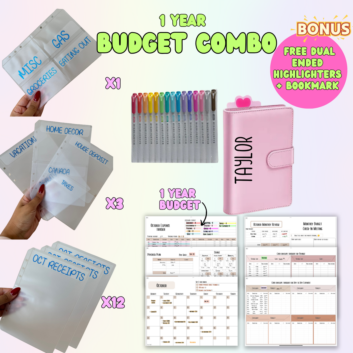 12 Buste Porta Contanti Budget Planner - Carine Assortite Con Cerniera - Budget Bee