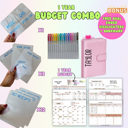 1 Year Budget Planner Personalized + FREE Highlighter Set | 12 Months | Budget Combo