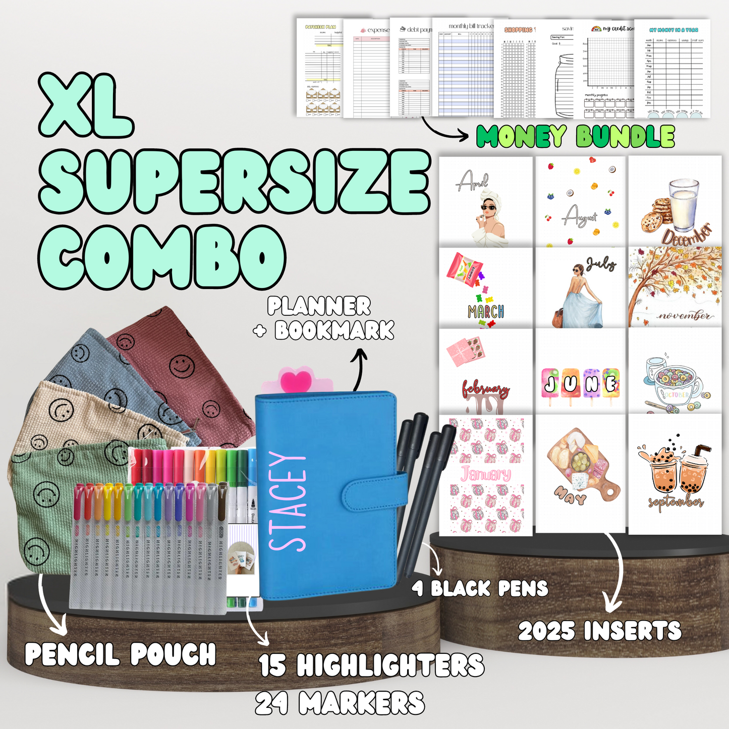 XL Supersize Combo| Planner+ 2025 Monthly Theme Spreads + Your Choice Bundle + Stationary