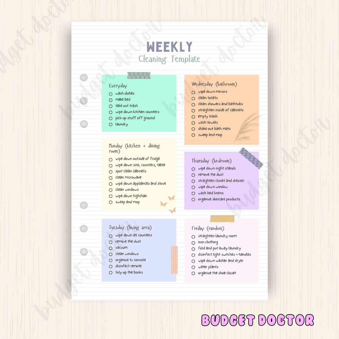 Cleaning Template | Journal Insert