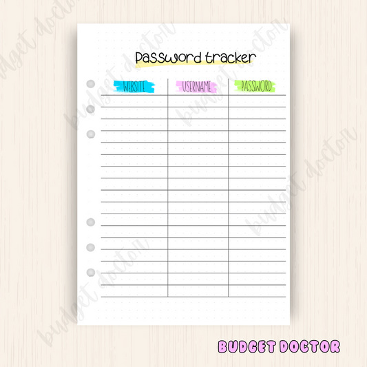 Password Tracker | Journal Insert