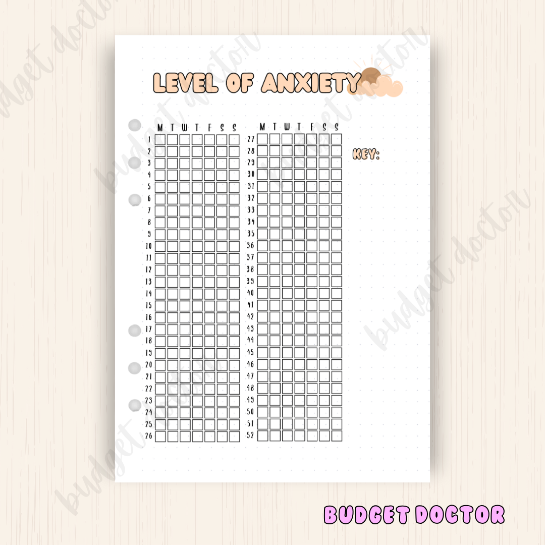 Level of Anxiety| Yearly Journal Insert