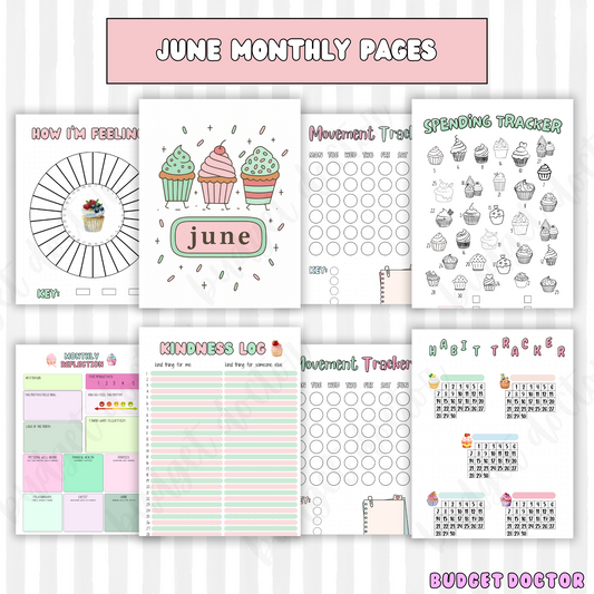 June Cupcake Monthly Pages | Digital | 2026
