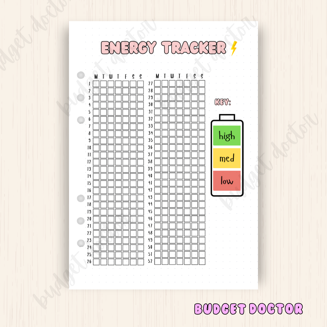 Energy Tracker | Yearly Journal Insert