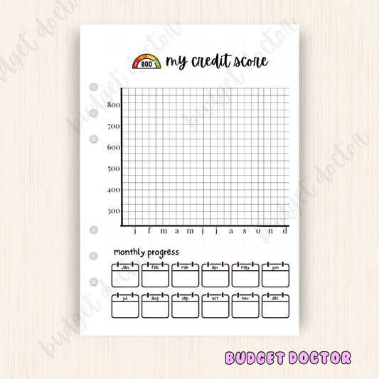 Credit Score Tracker | Yearly Planner Insert