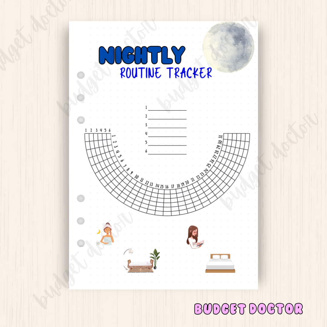 Night Time Routine Tracker | Monthy Journal Insert