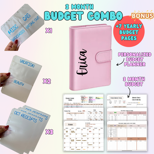 Budget Planner + Yearly Inserts with Cash Envelopes | 3 Months | Budget Combo