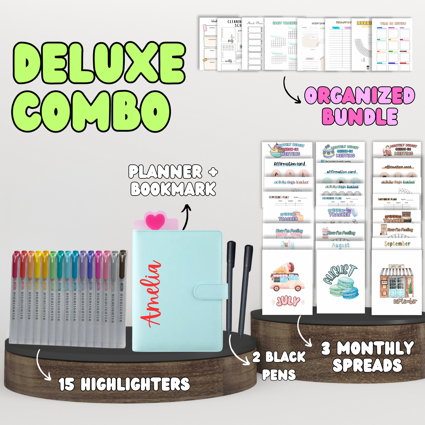 Deluxe Combo | Planner + 3 Monthly Theme Spreads + Your Choice Bundle + Stationary