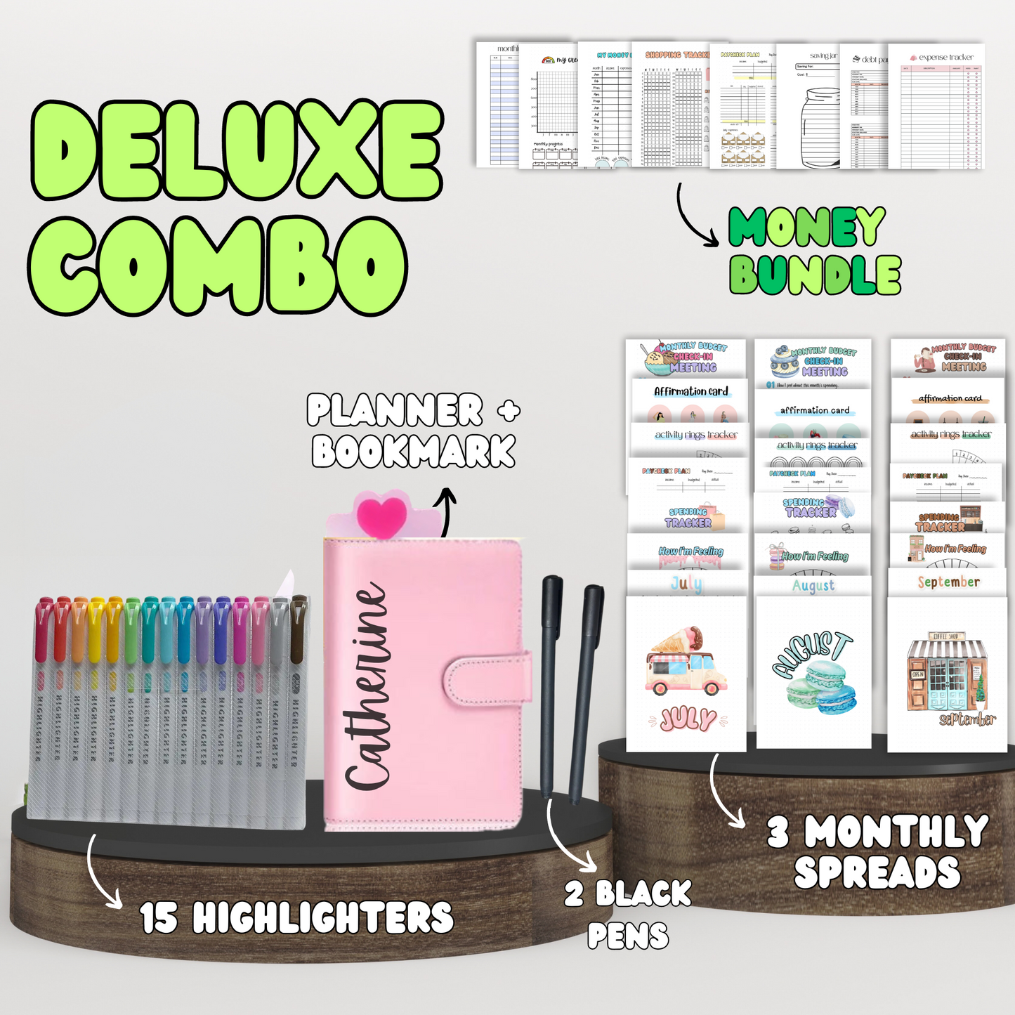 Deluxe Combo | Planner + 3 Monthly Theme Spreads + Your Choice Bundle + Stationary