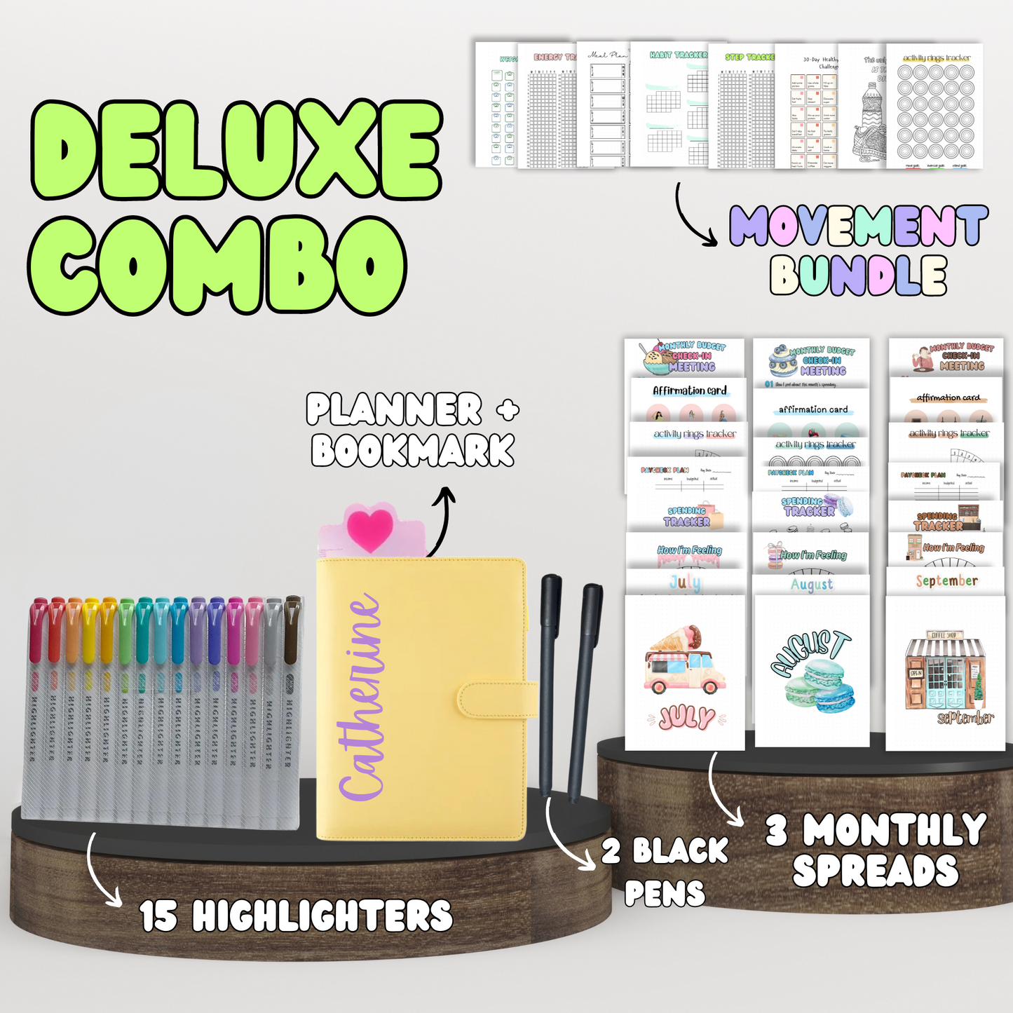 Deluxe Combo | Planner + 3 Monthly Theme Spreads + Your Choice Bundle + Stationary