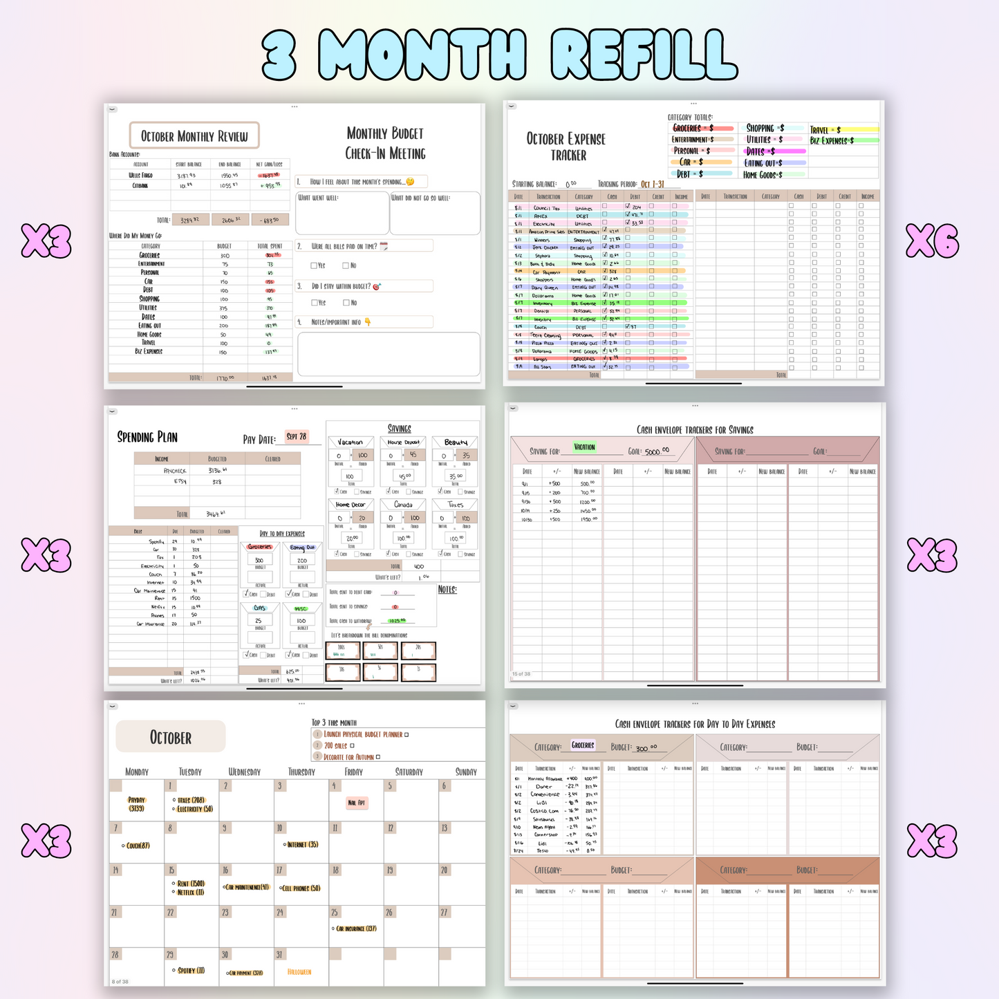 Budget Refill Planner Pages| 3 Months |