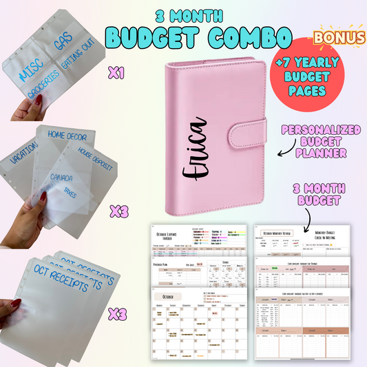 Budget Planner + Yearly Inserts with Cash Envelopes | 3 Months | Budget Combo