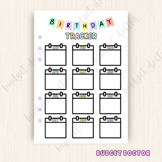 Birthday Tracker | Yearly Planner Insert