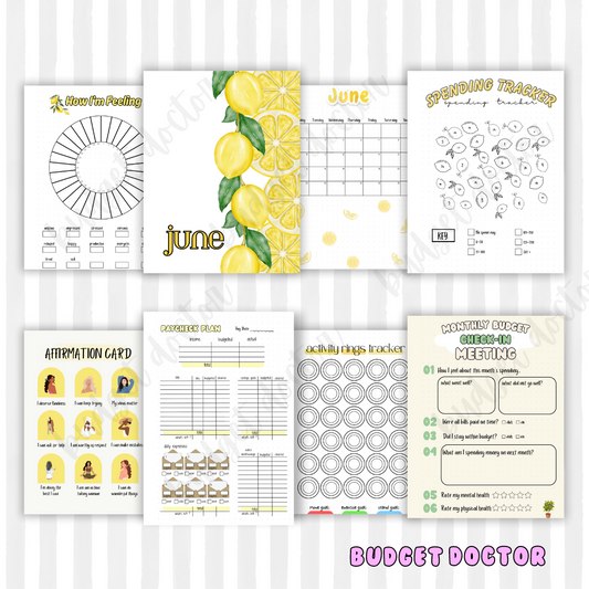 June Lemon Themed Monthly Spreads | Digital | 2024