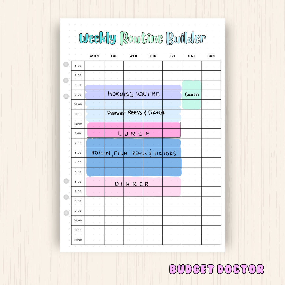 My Routine Builder Weekly Routine Builder | Planner Insert – Budget Doctor