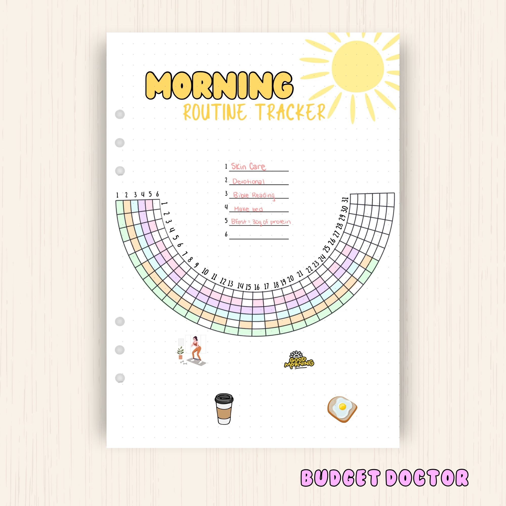 Morning Routine Tracker | Monthy Journal Insert – Budget Doctor