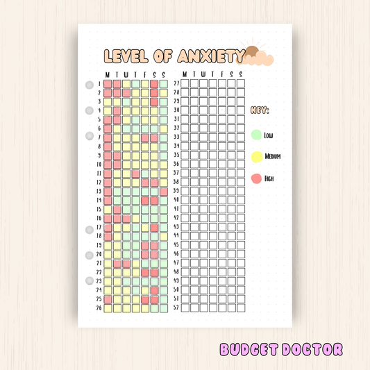 Level of Anxiety| Yearly Journal Insert