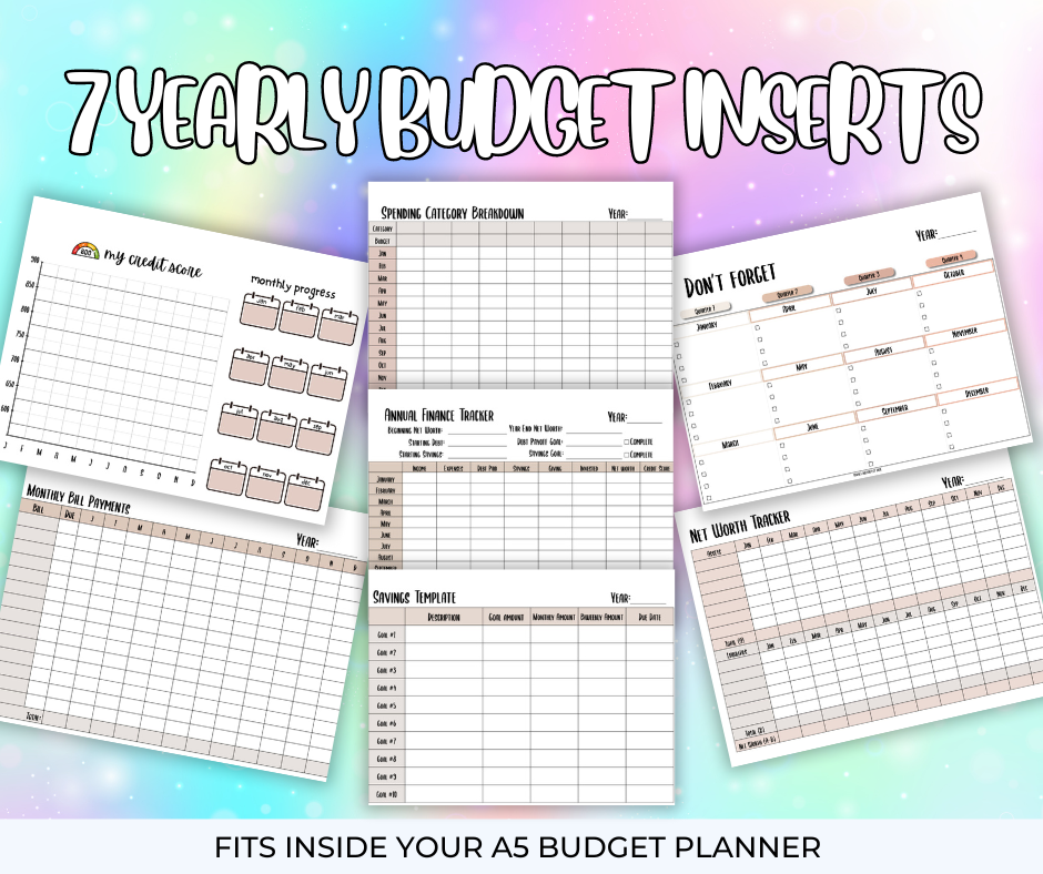 Yearly Budget Inserts | 7 Pages