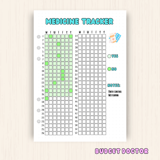 Medicine Tracker | Yearly Planner Insert