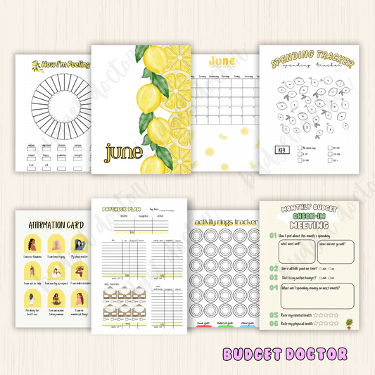 June Lemon Themed Monthly Spreads | Physical | 2024