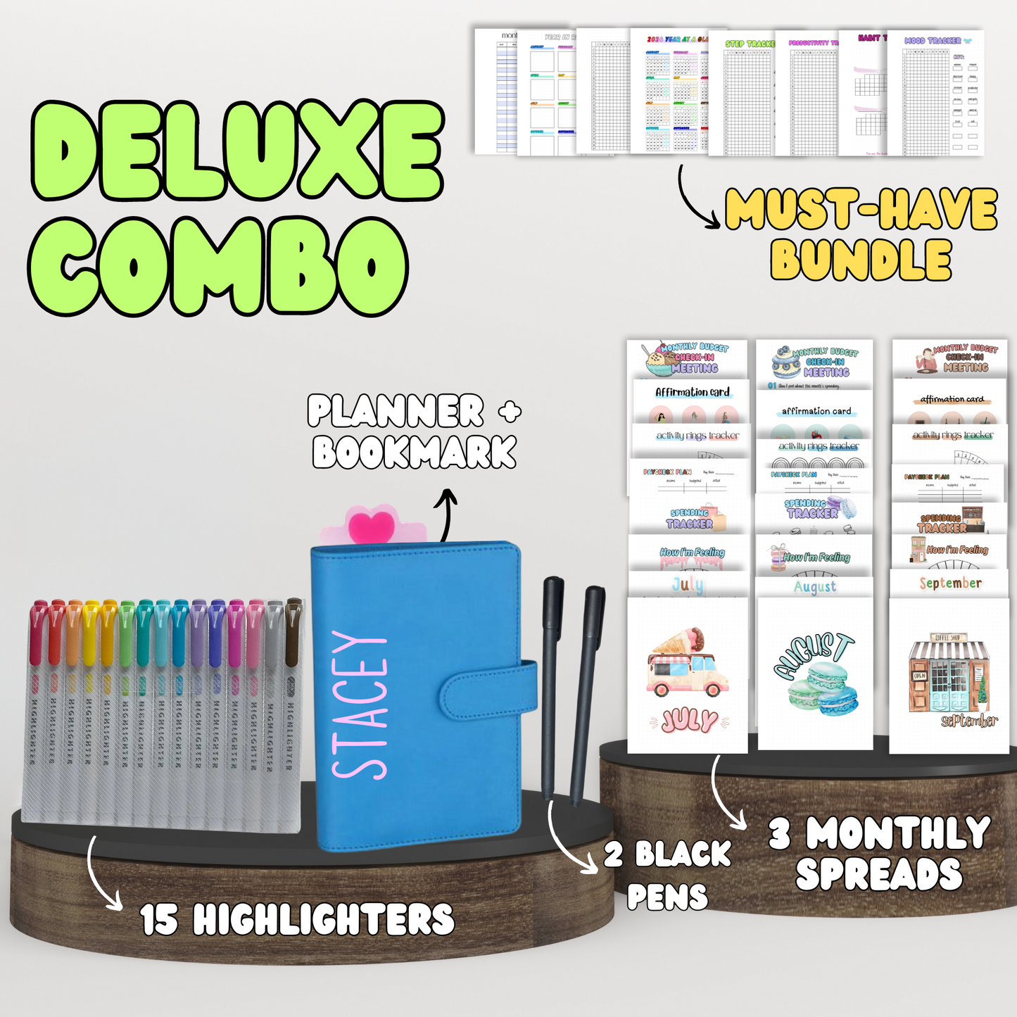 Deluxe Combo | Planner + 3 Monthly Theme Spreads + Your Choice Bundle + Stationary