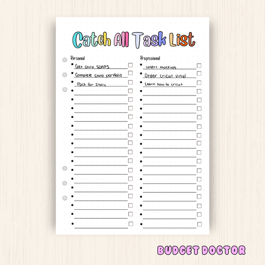 Catch All Task List | Planner Insert