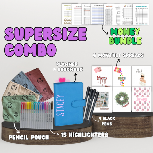 Supersize Combo| Planner+ 6 Monthly Theme Spreads + Your Choice Bundle + Stationary