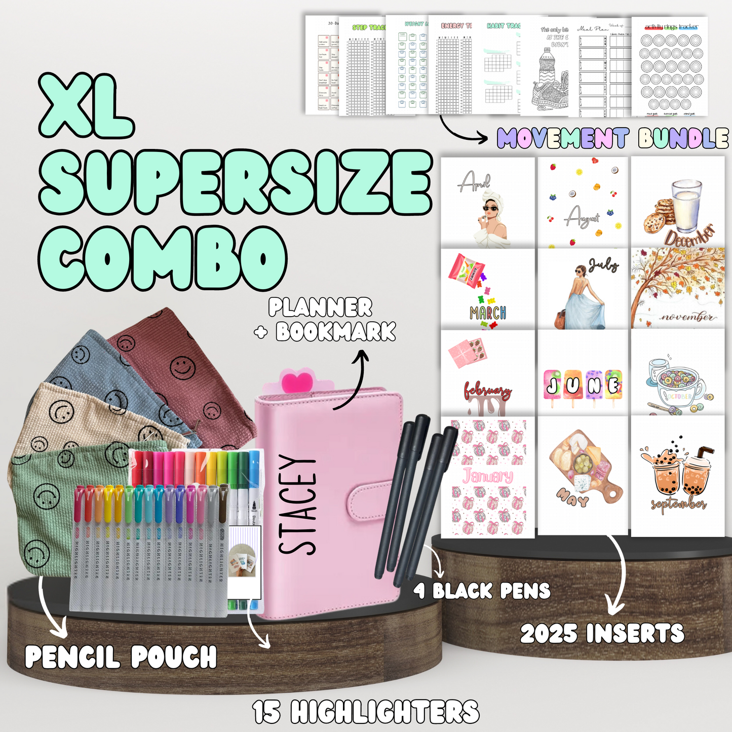 XL Supersize Combo| Planner+ 2025 Monthly Theme Spreads + Your Choice Bundle + Stationary