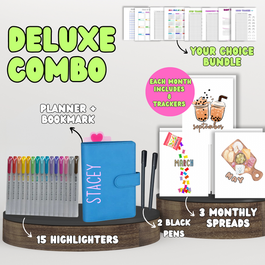 Deluxe Combo | Planner + 3 Monthly Theme Spreads + Your Choice Bundle + Stationary